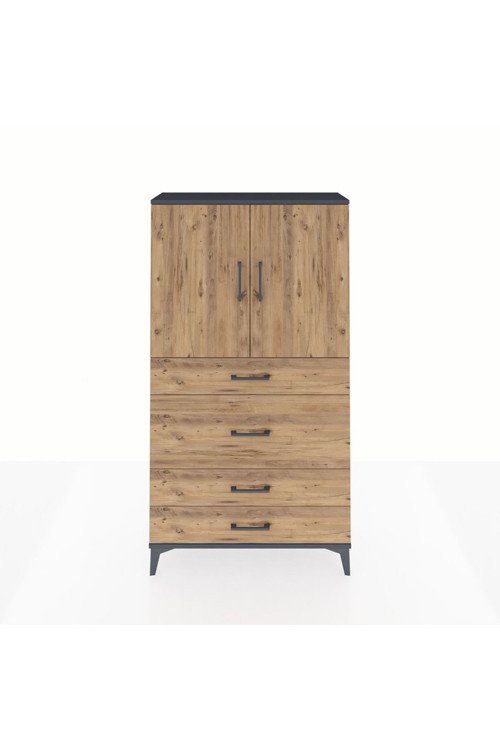 Arges Dolap 3 Raflı 4 Çekmeceli 2 Kapaklı 88x30x163 Antrasit-Çam