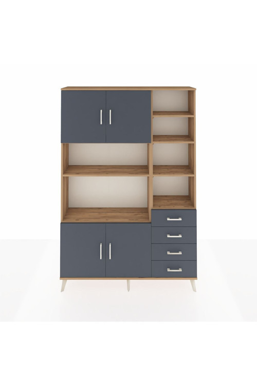 Arges Gardrop 9 Raflı 4 Çekmeceli 4 Kapaklı 132x30x195 Çam-Antrasit