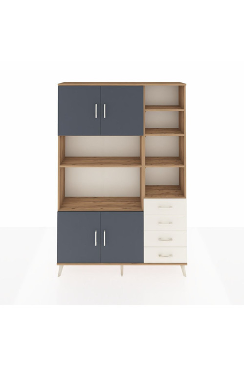 Arges Dolap 9 Raflı 4 Çekmeceli 4 Kapaklı 132x30x195 Çam-Antrasit/Aytaşı