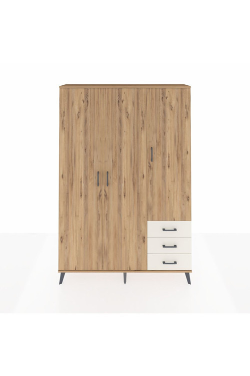 Arges Dolap 6 Raflı 3 Çekmeceli Tek Askılı 132x30x195 Çam-Çam/Aytaşı