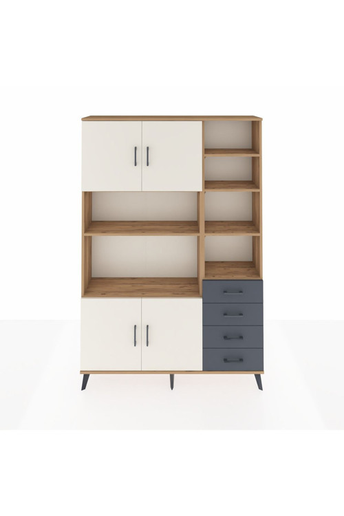 Arges Dolap 9 Raflı 4 Çekmeceli 4 Kapaklı 132x30x195 Çam-Aytaşı/Antrasit