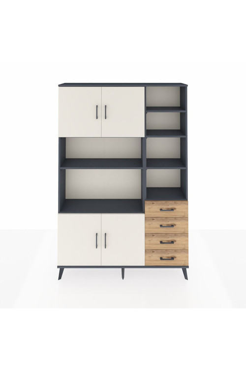 Arges Dolap 9 Raflı 4 Çekmeceli 4 Kapaklı 132x30x195 Antrasit-Aytaşı/Çam