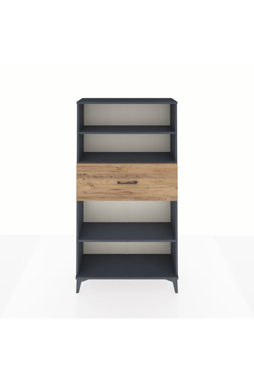 Arges Dolap 3 Raflı Tek Çekmeceli 88x30x163 Antrasit-Çam