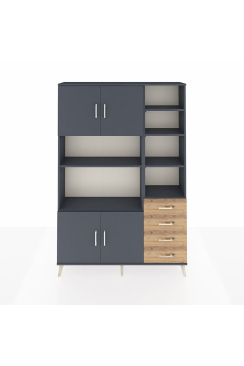 Arges Dolap 9 Raflı 4 Çekmeceli 4 Kapaklı 132x30x195 Antrasit-Antrasit/Çam
