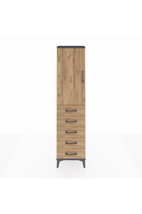 Arges Dolap 1 Raflı 5 Çekmeceli 1 Askılı 44 x 30 x 182 cm Antrasit - Çam
