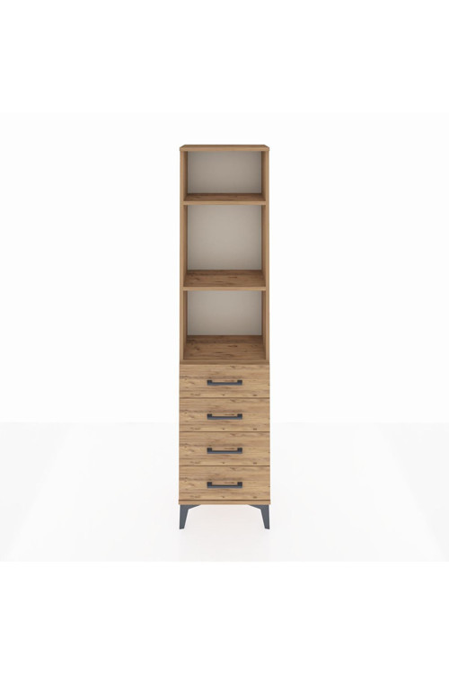 Arges Dolap 3 Raflı 4 Çekmeceli 44x30x182 Çam-Çam