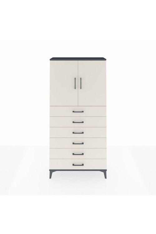 Arges Dolap 2 Raflı 6 Çekmeceli 2 Kapaklı 88 x 30 x 182 cm Antrasit - Aytaşı