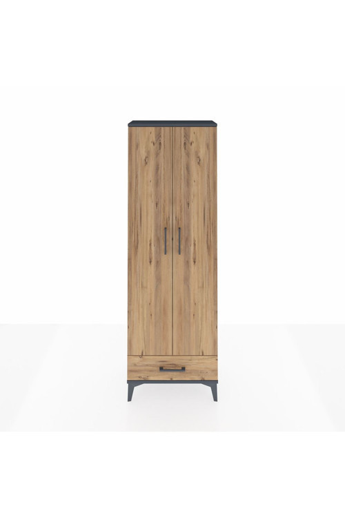 Arges Dolap 5 Raflı 1 Çekmeceli 2 Kapaklı 60 x 30 x 182 cm Antrasit - Çam