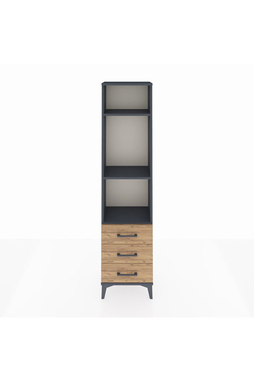 Arges Dolap 3 Raflı 3 Çekmeceli 44x30x182 Antrasit-Çam