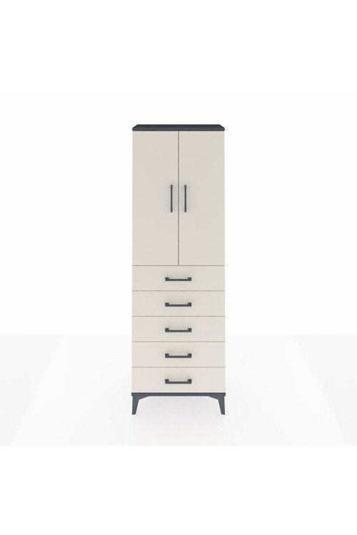 Arges Dolap 3 Raflı 5 Çekmeceli 2 Kapaklı 60 x 30 x 182 cm Antrasit - Aytaşı