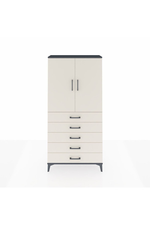 Arges Dolap 3 Raflı 5 Çekmeceli 2 Kapaklı 88 x 30 x 182 cm Antrasit - Aytaşı
