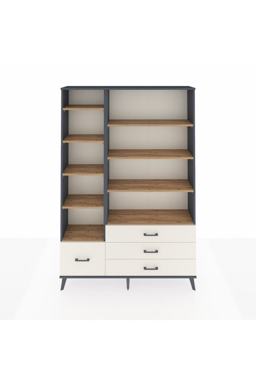 Arges Dolap 9 Raflı 4 Çekmeceli 132x30x195 Antrasit-Çam/Aytaşı