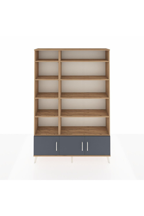 Arges Dolap 10 Raflı 3 Kapaklı 132x30x195 Çam-Antrasit/Çam