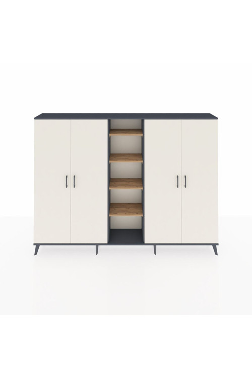 Arges Dolap 12 Raflı 4 Kapaklı 220x30x163 Antrasit-Aytaşı/Çam