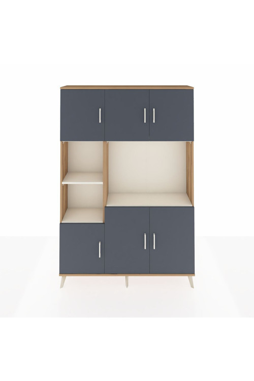 Arges Dolap 9 Raflı 6 Kapaklı 132x30x195 Çam-Antrasit/Aytaşı