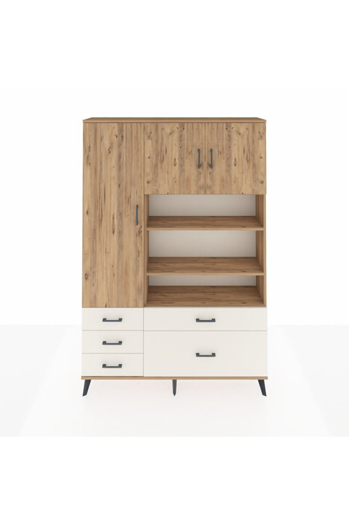 Arges Dolap 9 Raflı 5 Çekmeceli 3 Kapaklı 132x30x195 Çam-Çam/Aytaşı