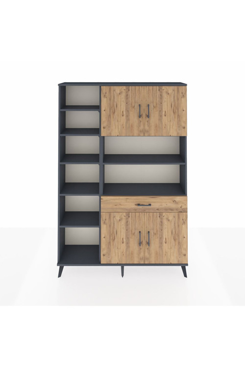 Arges Gardrop 10 Raflı Tek Çekmeceli 4 Kapaklı 132x30x195 Antrasit-Çam