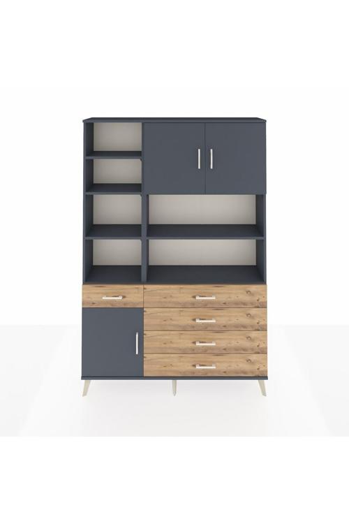 Arges Dolap 9 Raflı 5 Çekmeceli 3 Kapaklı 132x30x195 Antrasit-Antrasit/Çam