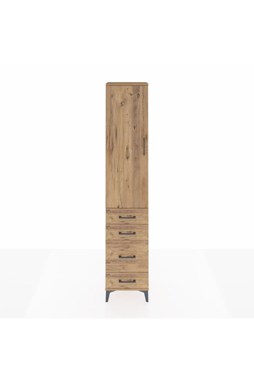 Arges Dolap 3 Raflı 4 Çekmeceli Tek Kapaklı 44x30x221 Çam-Çam