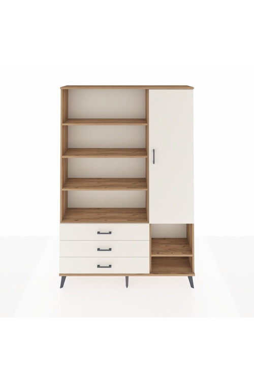 Arges Gardrop 9 Raflı 3 Çekmeceli Tek Kapaklı 132x30x195 Çam-Aytaşı