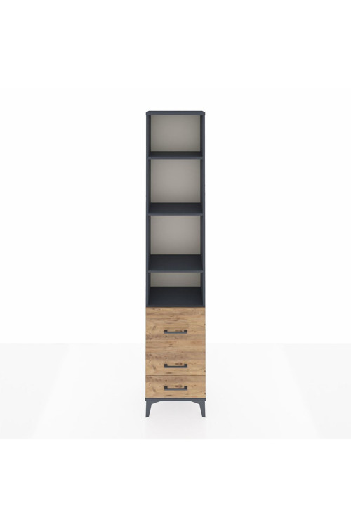 Arges Dolap 4 Raflı 3 Çekmeceli 44x30x221 Antrasit-Çam