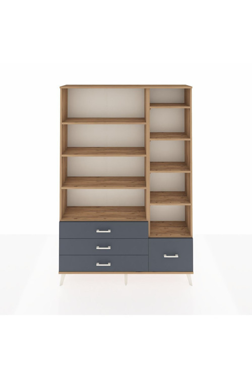Arges Dolap 9 Raflı 4 Çekmeceli 132x30x195 Çam-Çam/Antrasit