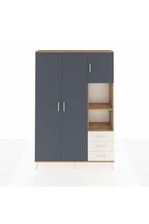 Arges Dolap 5 Raflı 3 Çekmeceli 1 Askılı 132 x 30 x 195 cm Çam - Antrasit - Aytaşı