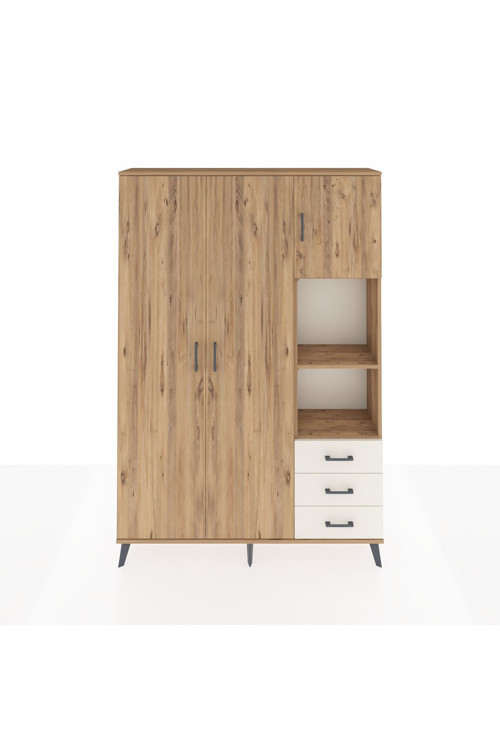 Arges Dolap 5 Raflı 3 Çekmeceli 1 Askılı 132 x 30 x 195 cm Çam - Çam - Aytaşı