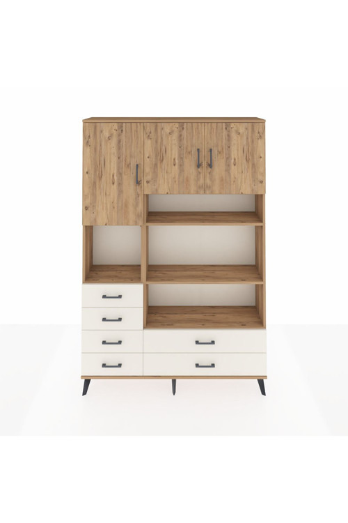 Arges Dolap 9 Raflı 6 Çekmeceli 3 Kapaklı 132x30x195 Çam-Çam/Aytaşı