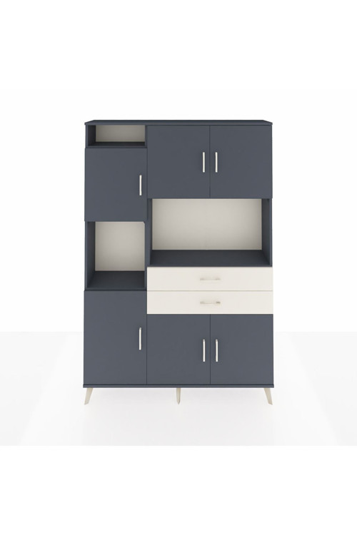 Arges Dolap 8 Raflı 2 Çekmeceli 6 Kapaklı 132x30x195 Antrasit-Antrasit/Aytaşı