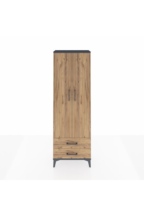 Arges Dolap 5 Raflı 2 Çekmeceli 2 Kapaklı 60 x 30 x 182 cm Antrasit - Çam