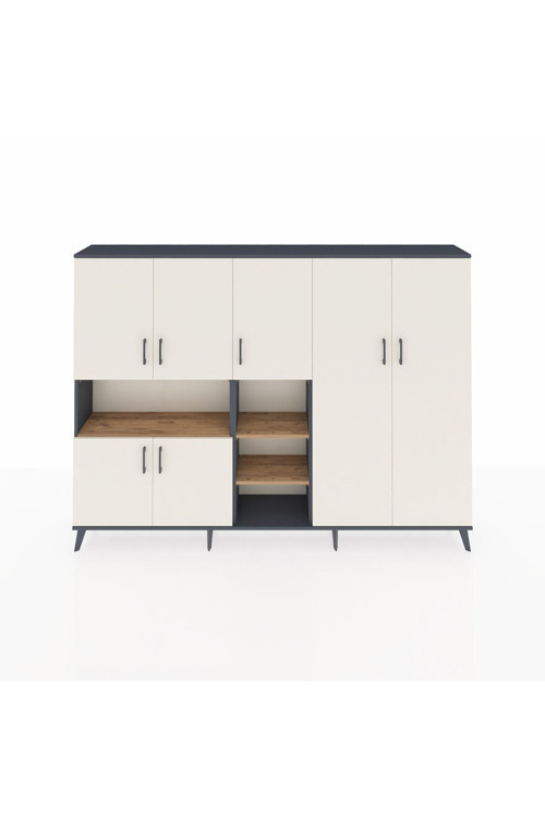 Arges Dolap 13 Raflı 7 Kapaklı 220x30x163 Antrasit-Aytaşı/Çam