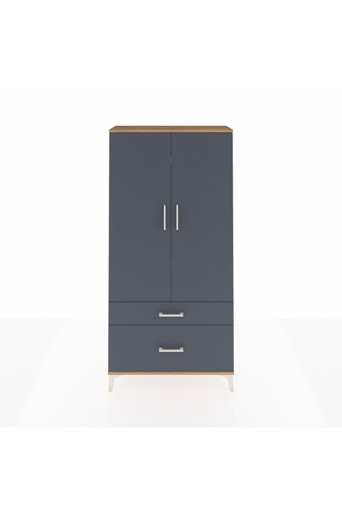 Arges Dolap 4 Raflı 2 Çekmeceli 2 Kapaklı 88x30x182 Çam-Antrasit