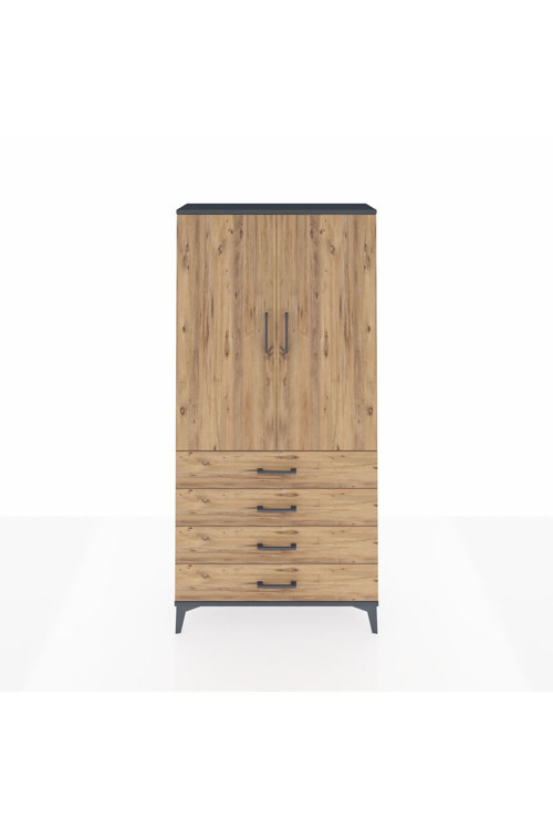 Arges Dolap 1 Raflı 4 Çekmeceli 1 Askılı 88 x 30 x 182 cm Antrasit - Çam