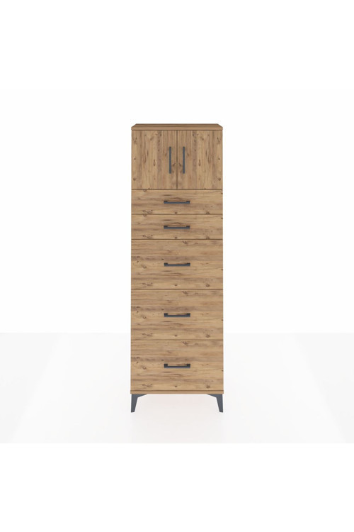 Arges Dolap 1 Raflı 5 Çekmeceli 2 Kapaklı 60 x 30 x 182 cm Çam - Çam