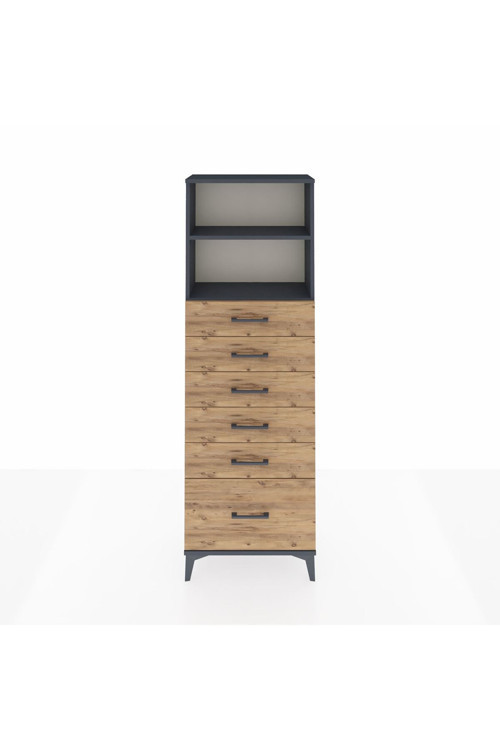 Arges Dolap 2 Raflı 6 Çekmeceli 60 x 30 x 182 cm Antrasit - Çam