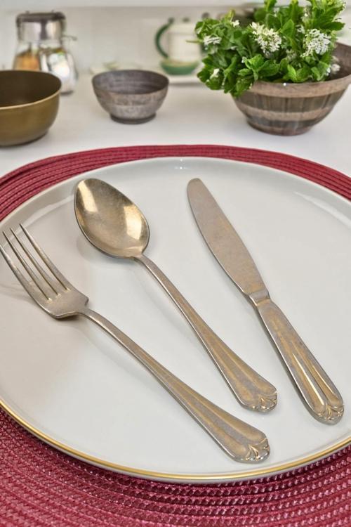 Maya Eskitme Gold Yemek Çatal Kaşık Bıçak Takımı 18 Parça