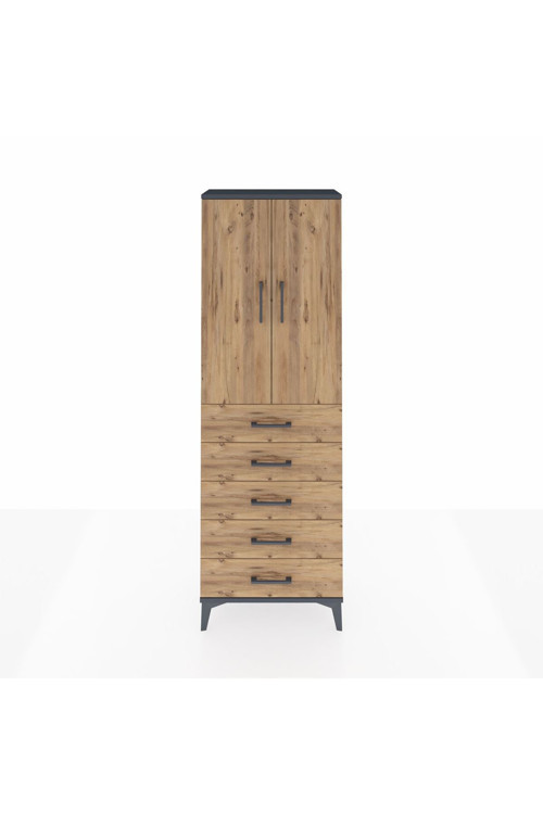 Arges Dolap 1 Raflı 5 Çekmeceli 1 Askılı 60 x 30 x 182 cm Antrasit - Çam