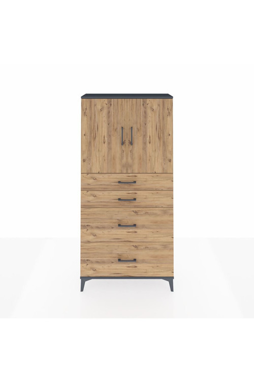 Arges Dolap 2 Raflı 4 Çekmeceli 2 Kapaklı 88 x 30 x 182 cm Antrasit - Çam