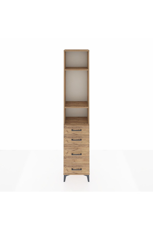 Arges Dolap 3 Raflı 4 Çekmeceli 44x30x221 Çam-Çam