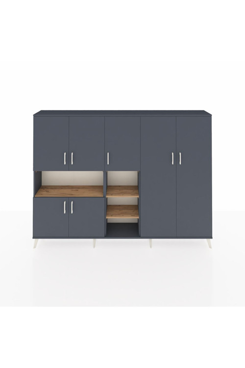 Arges Dolap 13 Raflı 7 Kapaklı 220x30x163 Antrasit-Antrasit/Çam