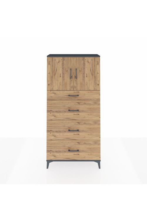 Arges Dolap 2 Raflı 4 Çekmeceli 2 Kapaklı 88x30x182 Antrasit-Çam