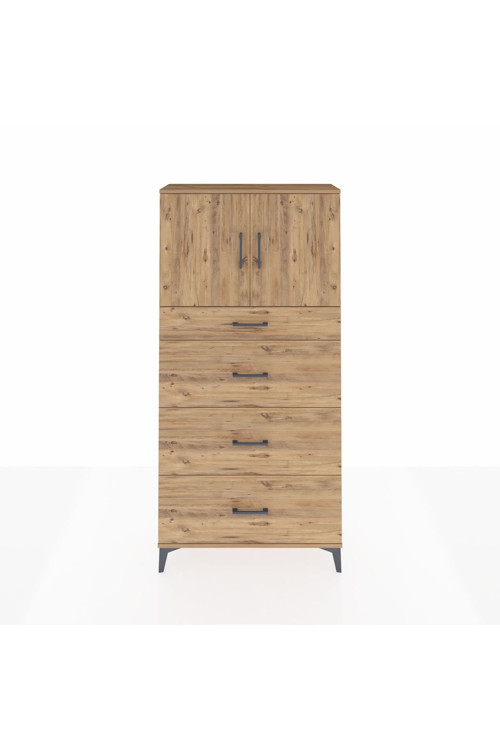 Arges Dolap 2 Raflı 4 Çekmeceli 2 Kapaklı 88 x 30 x 182 cm Çam - Çam