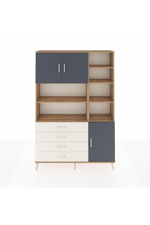 Arges Dolap 9 Raflı 4 Çekmeceli 3 Kapaklı 132 x 30 x 195 cm Çam - Antrasit - Aytaşı