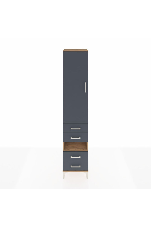 Arges Dolap 3 Raflı 4 Çekmeceli Tek Askılı 44x30x221 Çam-Antrasit