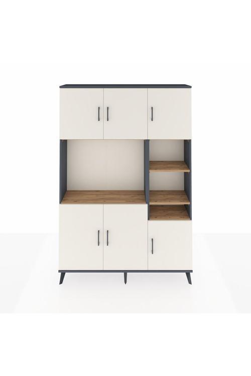 Arges Dolap 10 Raflı 6 Kapaklı 132 x 30 x 195 cm Antrasit - Aytaşı - Çam