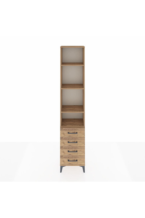 Arges Dolap 4 Raflı 4 Çekmeceli 44x30x221 Çam-Çam
