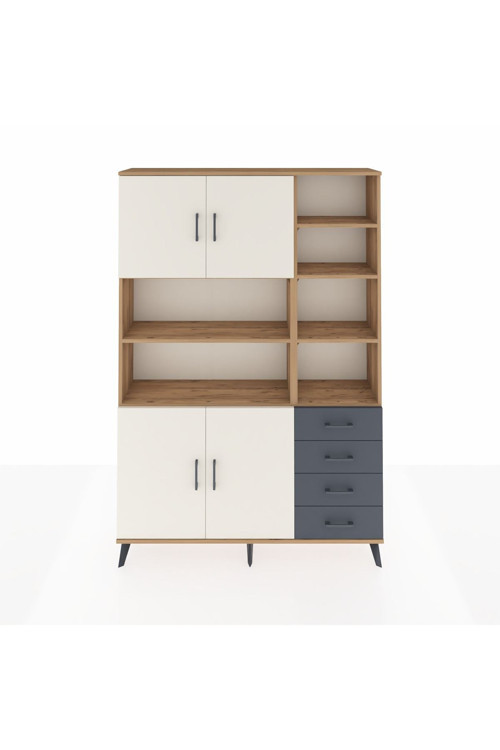 Arges Dolap 9 Raflı 4 Çekmeceli 4 Kapaklı 132x30x195 Çam-Aytaşı/Antrasit