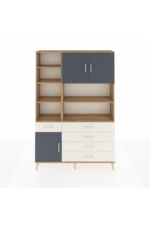 Arges Dolap 9 Raflı 5 Çekmeceli 3 Kapaklı 132x30x195 Çam-Antrasit/Aytaşı