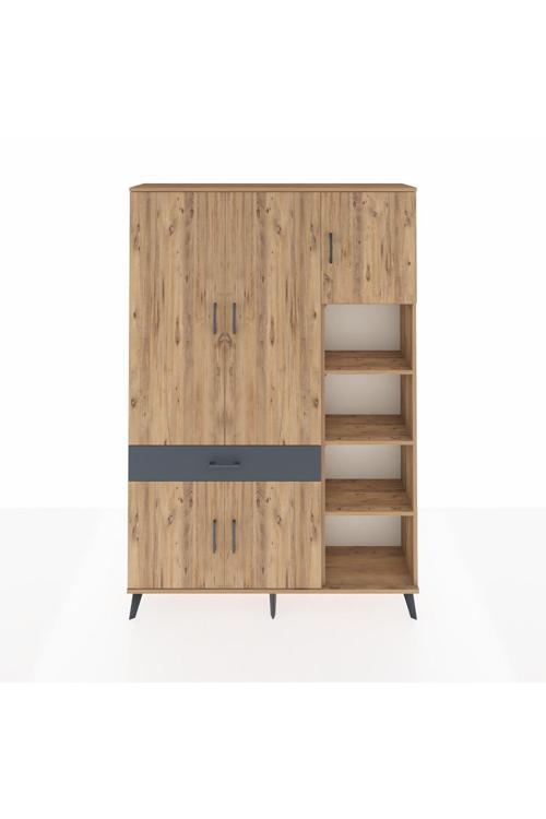 Arges Dolap 10 Raflı 1 Çekmeceli 5 Kapaklı 132 x 30 x 195 cm Çam - Çam - Antrasit